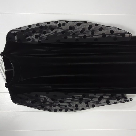 🌟NWT Cato Black Velour Dress Sheer Polka Dot Sleeve - Picture 2 of 6